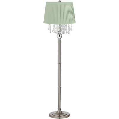 360 Lighting Crystals 60 1/2" Satin Steel Floor Lamp with Shay Celadon Green Shade