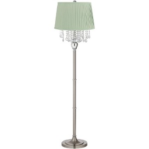 360 Lighting Crystals 60 1/2" Satin Steel Floor Lamp with Shay Celadon Green Shade - 1 of 4