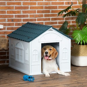 Resenkos Plastic Dog House, Water Resistant Puppy Shelter Indoor Outdoor with Door, Easy to Assemble, for Medium and Small Dogs, Blue - 1 of 4