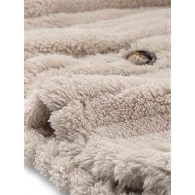 Allegra K Women's Fleece Winter Button Down Long Sleeve Soft Fuzzy Shaggy Teddy Jacket Large Khaki — фото 5