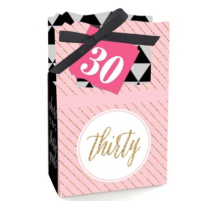 Big Dot of Happiness Chic 30th Birthday - Pink, Black and Gold - Birthday Party Favor Boxes - Set of 12