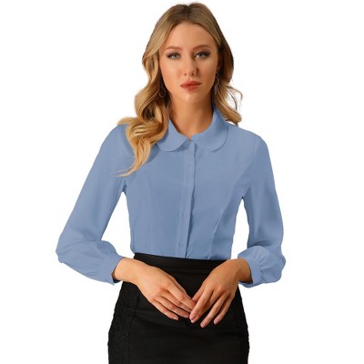 Allegra K Women's Casual Peter Pan Collar Cotton Button-Up Shirt Dress - Long Sleeve With Lace Trim