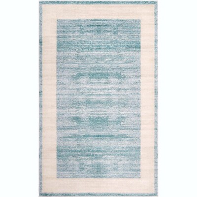 Turquoise and Ivory Rectangular Synthetic Area Rug