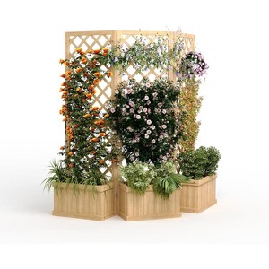 65" Tall Wood Planter with Trellis, Freestanding Cedar Privacy Screen & Raised Bed for Climbing Plants, Outdoor Garden - 1 of 4