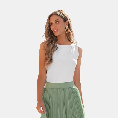 Women's White Round Neck Sleeveless Jersey Top - Cupshe
