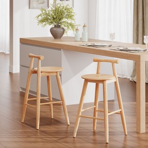 Okak Set of 2 Rubberwood Counter Height Bar Stools for Dining Rooms,Armless Chairs Kitchen Island Bar Stools with Wooden Back - 1 of 4
