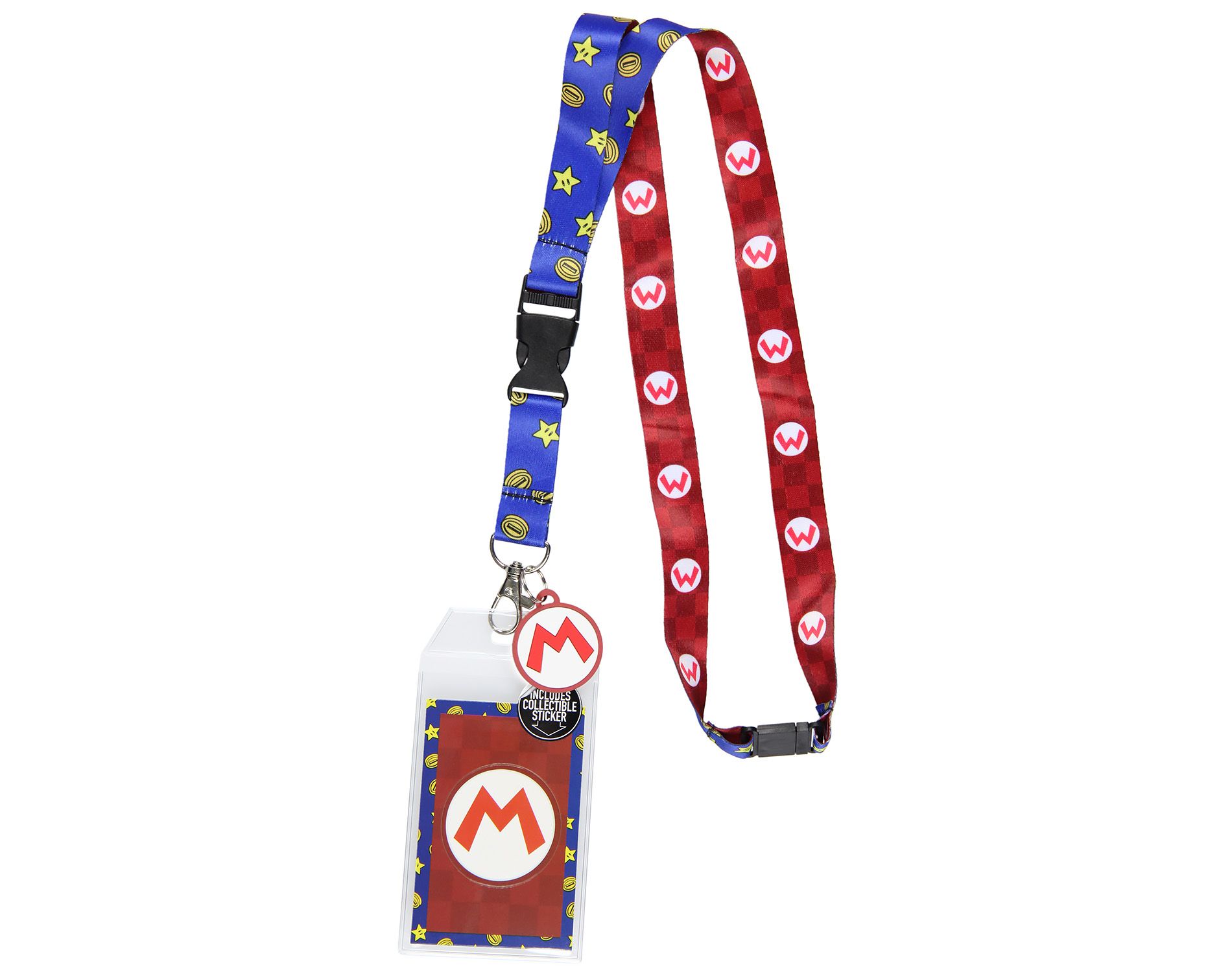 Super Mario Star and Mario Logo Reversible Breakaway Keychain Lanyard ID Holder
