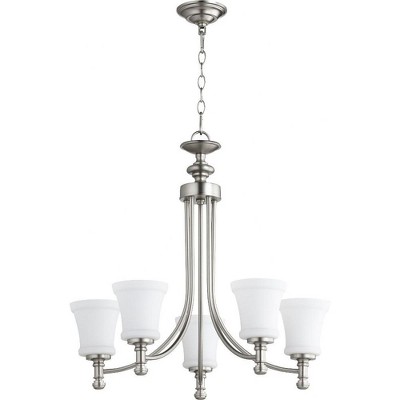 Quorum Lighting Rossington 5-Light Chandelier, Satin Nickel, 25 Width, 25 Height, Glass Material
