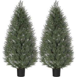 Artificial Topiary Trees for Outdoors, Outdoor Artificial Cedar Tree Set of 2, Uv Resistant Faux Cedar Trees for Front Porch Door, Outdoor - 1 of 4