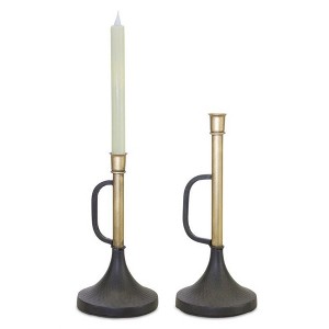 Metal Trumpet Taper Candle Holder (Set of 2) – 9.25"H & 12"H – Black & Gold – By Melrose - 1 of 4