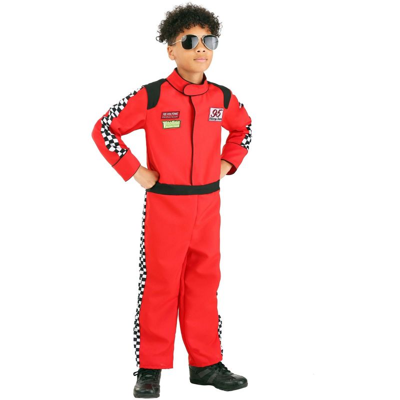 HalloweenCostumes.com Red Racer Jumpsuit Boy's Costume, 2 of 4