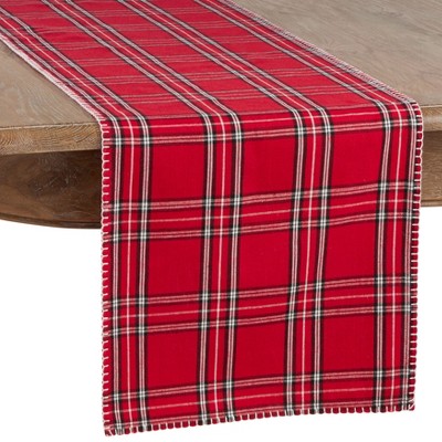 Saro Lifestyle Plaid Whipstitch Runner, 16"x72", Red