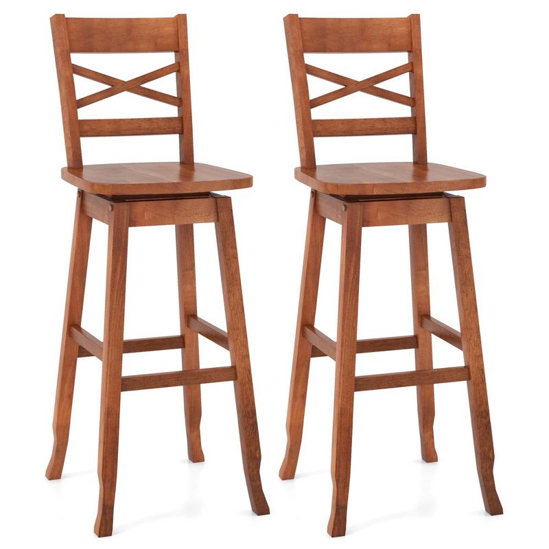 Costway 2 PCS 24"/30" Counter/Bar Height Stool Rubber Wood Swivel Bar Stool with Inclined Backrest Walnut, 1 of 9