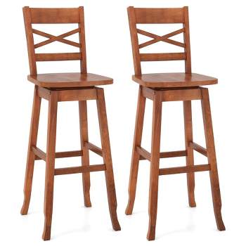 Costway 2 PCS 24"/30" Counter/Bar Height Stool Rubber Wood Swivel Bar Stool with Inclined Backrest Walnut