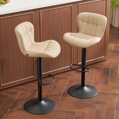 Furniliving Modern Swivel Barstools with Back, Set of 2, Faux Leather Upholstered Height-adjustable for Kitchen Island