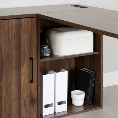 Natural Walnut L-Shaped Computer Desk with USB Port and Filing Cabinet