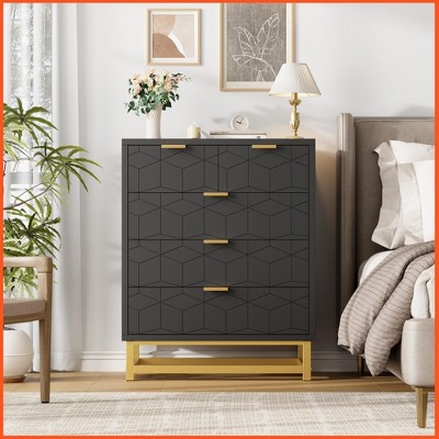 5 Drawer Dresser for Bedroom, Chest of Drawers with Metal Base, Modern Dresser Chest Cabinet Organizer