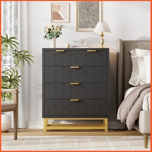 5 Drawer Dresser for Bedroom, Chest of Drawers with Metal Base, Modern Dresser Chest Cabinet Organizer - 1 of 4
