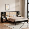 Okak Queen Size Elegant Platform Bed Frame with 2 Lamps, Rattan & Wood Bed with 2 Nightstands Noise-Free No Springs Required Easy to Assemble, Black - 2 of 4