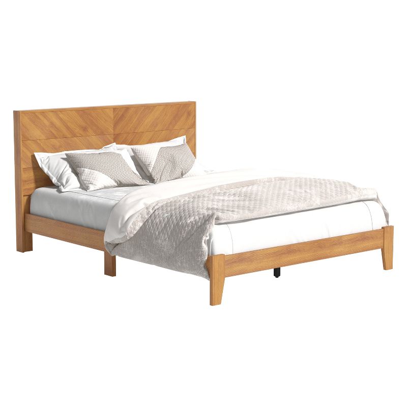 Galano Weiss Wood Frame Platform Bed With Headboard in Amber Walnut, Oslo Oak, Walnut, 4 of 17