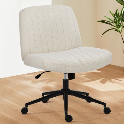 Office Desk Vanity Chair Cross Legged Armless Swivel Fabric Height Adjustable Wide Seat with Replaceable Wheels/Fixed Base-The Pop Home