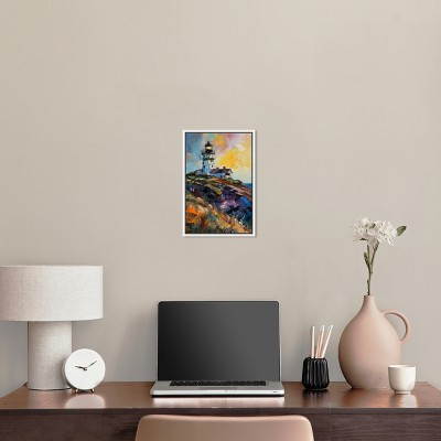 Colorful Lighthouse Impressionism Canvas Print with White Frame, 11" x 16"