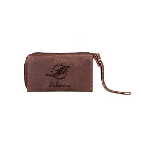 Evergreen Nfl Miami Dolphins Brown Leather Women's Wristlet Wallet