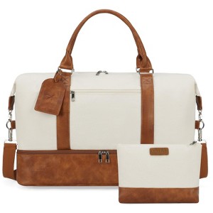 Generic Weekender Bags Large Travel Duffel Bag 2-Piece Set Heavy-Duty Canvas & Leather Carry On Overnight Tote - 1 of 4