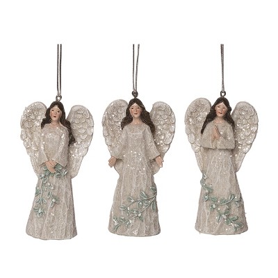 Transpac Resin Greenery Angel Ornament Set of 3 Christmas Home Decorations