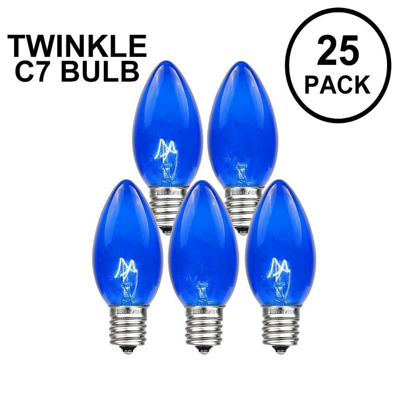 Novelty Lights Twinkle C7 Incandescent Traditional Vintage Christmas Replacement Bulbs 25 Pack, 2 of 6