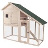 2 Tier Wooden Rabbit Hutch with Ramp Removable Tray and Waterproof Roof,55'' Outdoor Bunny Cage with Run,Natural - LAOTIES - 3 of 4