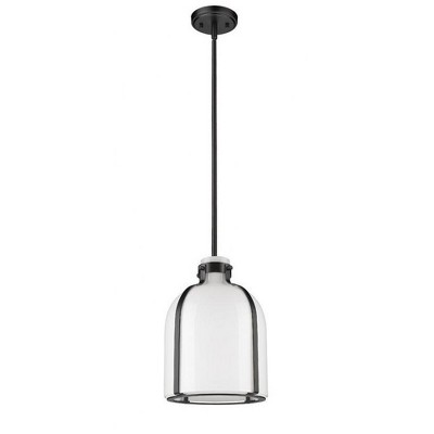 Matte Black Glass 1-Light Chandelier with Nickel Accents