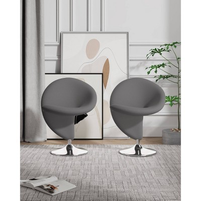Set of 2 Gray Wool Swivel Accent Chairs with Metal Base