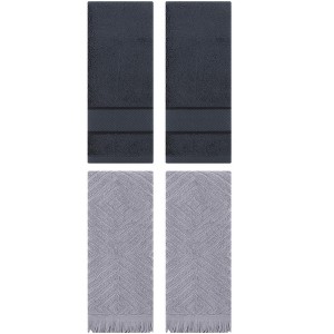 REGALWOVEN 4 Pcs Bathroom Decorative Cotton Soft Absorbent Sold Striped Hand Towel - 1 of 4