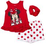 Disney Minnie Mouse Crossover Tank Top French Terry Shorts and Scrunchie 3 Piece Outfit Set Polka Dots Red - Sleeveless 