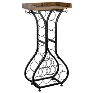Itopfox Freestanding Wine Rack with Wood Tabletop & Glass Holder, Mini Bar Table for 14 Bottles, Space-Saving Floor Stand for Kitchen, Living Room - 1 of 4