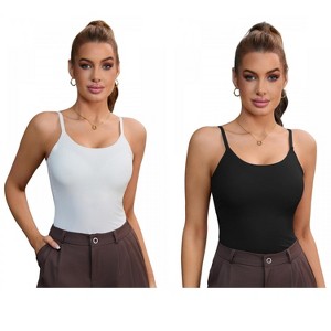 INSPIRE CHIC 2 Pcs Women's Slim Fit U-Neck Tank Top Adjustable Spaghetti Straps Breathable Shapewear Camisole - 1 of 4
