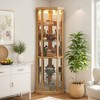 Wooakway 70"H Light Oak Corner Curio Cabinet with Lights and Glass Shelves for Display and Storage - 2 of 4