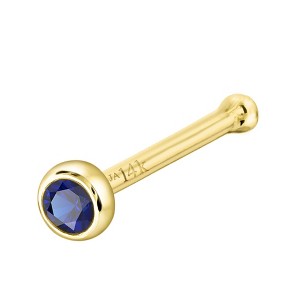 Jewelry Avalanche 22G 14K Gold Bezel-set Blue Sapphire Ball-end Nose Stud - 1 of 3