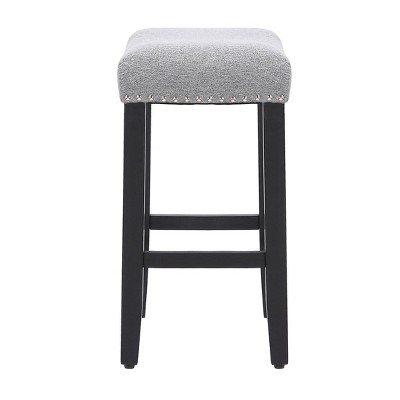 Gray Upholstered Wood Saddle Counter Stool, 24" Height