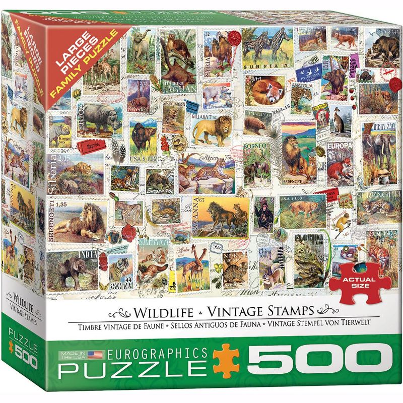 Eurographics Inc. Wildlife Vintage Stamps 500 Piece Jigsaw Puzzle, 1 of 6
