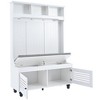Okak 5-IN-1 Hall Tree with Shutter-Shaped Doors, Freestanding Coat Rack with Cushion and 4 Sturdy Hooks, Wide Coat Stand for Hallway, White - 3 of 4