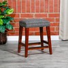 24" Backless Counter Stool with Tweed Seat and Brass Nail Heads, Solid Hardwood Frame with Metal Foot Plates - 2 of 4