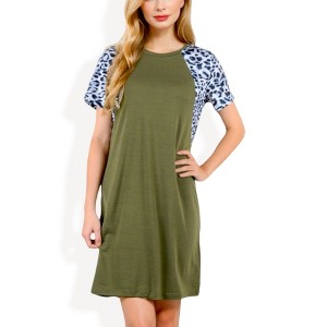 Anna-Kaci Women's Short Sleeve Leopard Print Raglan T-Shirt Dress with Relaxed Fit - 1 of 4