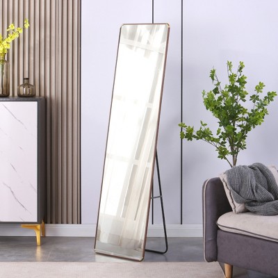 DOMETOUR Elegant Flower Pear Color Full-Length Mirror with Aluminum Alloy Frame, 60*16.5' Floor Standing, Wall, Bathroom, Bedroom, Foyer Mirror.
