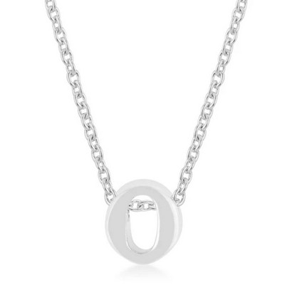 ShineHigh Rhodium Plated Stainless Steel Initial Pendant Necklace with 18" Chain + 2" Extender – Letters O, Q, U, X, Y, Z