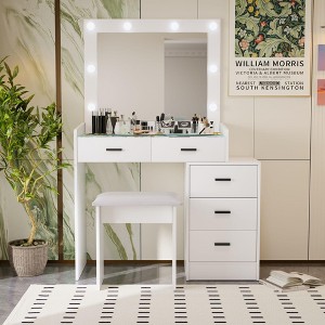 FONTOI 41.7"W Adjustable Makeup Vanity Table with 5 Drawers Sliding Mirror and Stool for Bedroom Dressing Room, White, 41.7"*15.75"*53.15" - 1 of 4