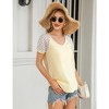 Womens Summer Tops Casual Short Sleeve V Neck T Shirts Loose Mesh Solid Color Patchwork Tunic Blouse Shirts - 3 of 4