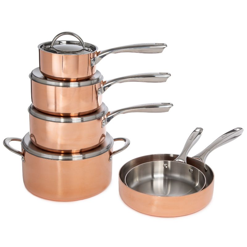 BergHOFF Vintage Tri-Ply Copper Stainless Steel Cookware Set With Stainless Steel Lids, Gold, 1 of 11