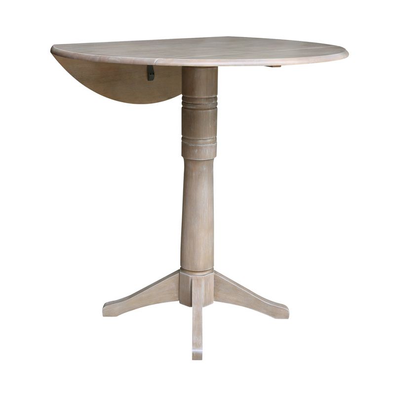 Alexandra Round Dual Drop Leaf Pedestal Table Washed Gray Taupe - International Concepts, 5 of 10